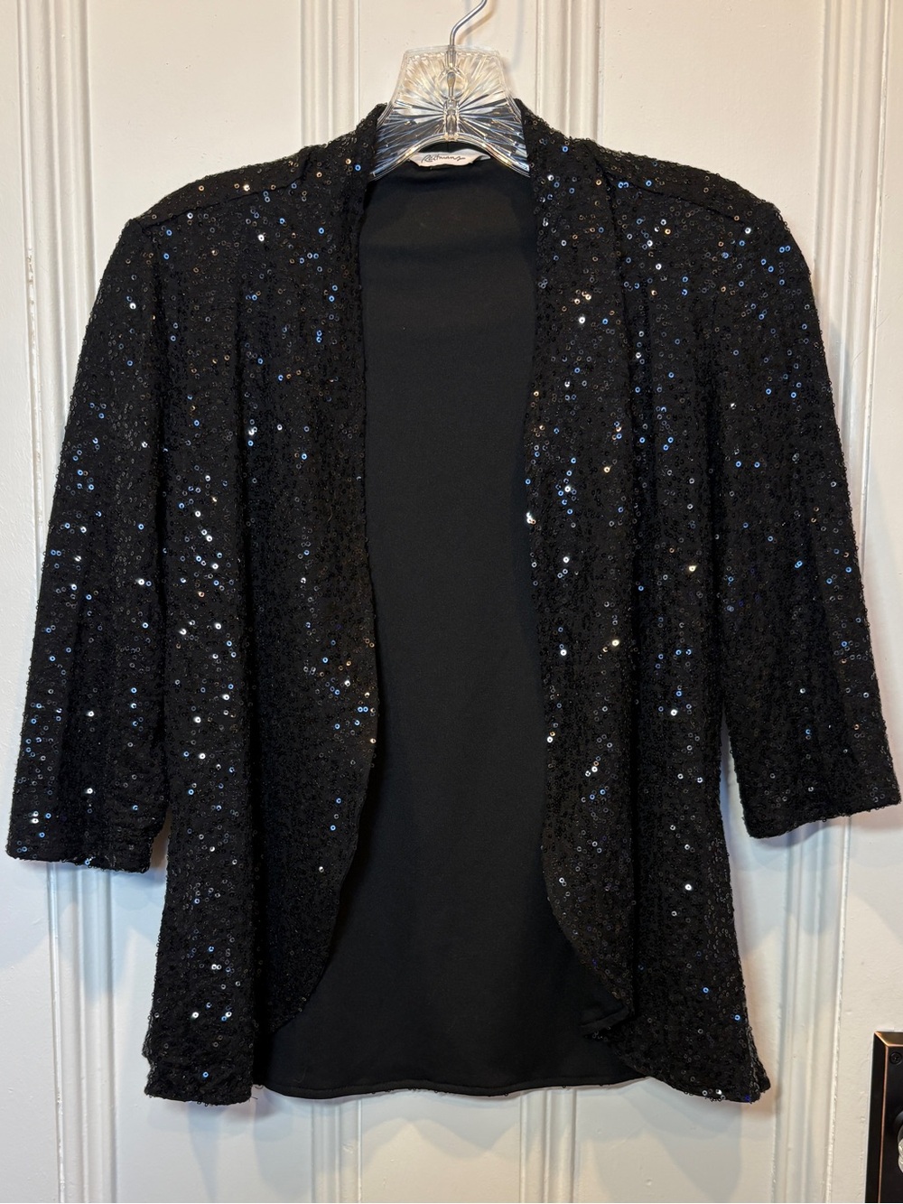 Reitmans Black Sequin Open-Front Blazer